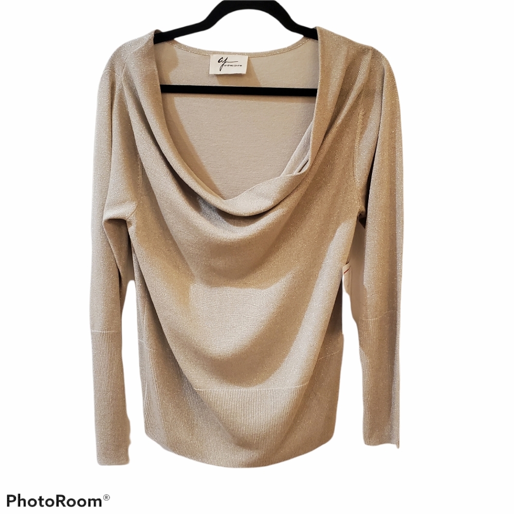 Andrea Jovine Sparkly Gold Drapey Top Blouse M